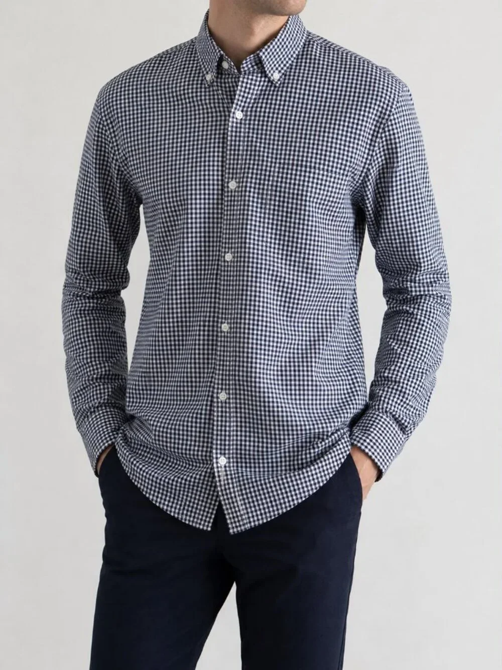 J.Crew Secret Wash Stretch Gingham Shirt M Classic Fit Blue White